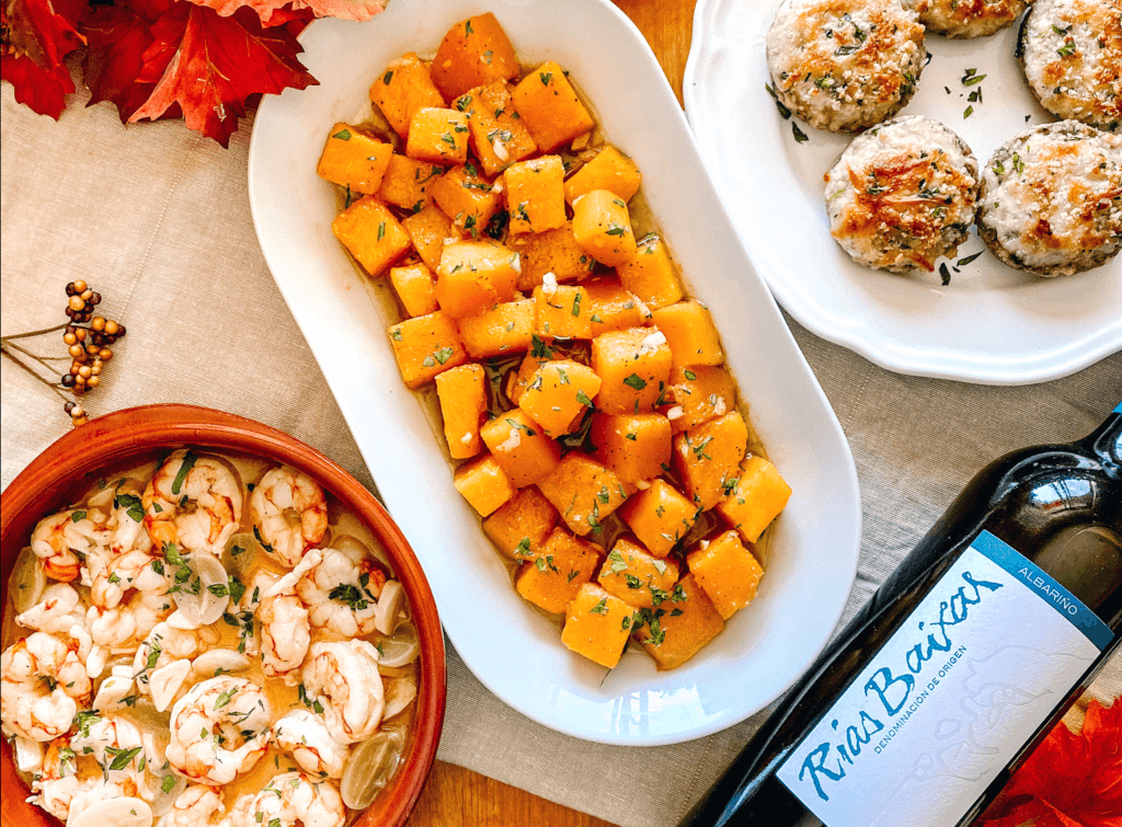 tapas giving with shrimp sweet potatoes and stuffed mushrooms